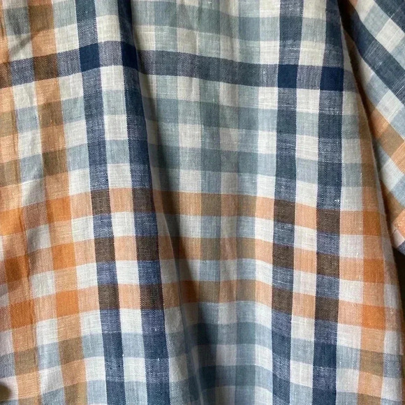 Tommy Bahama Relax LINEN Shirt Mens size L Short Sleeve Orange Blue Plaid - Picture 5 of 8